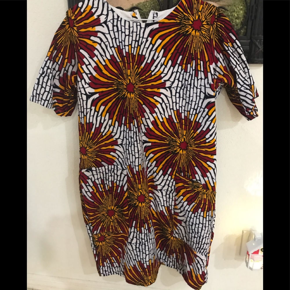 Ankara shirt dress with deep pockets.